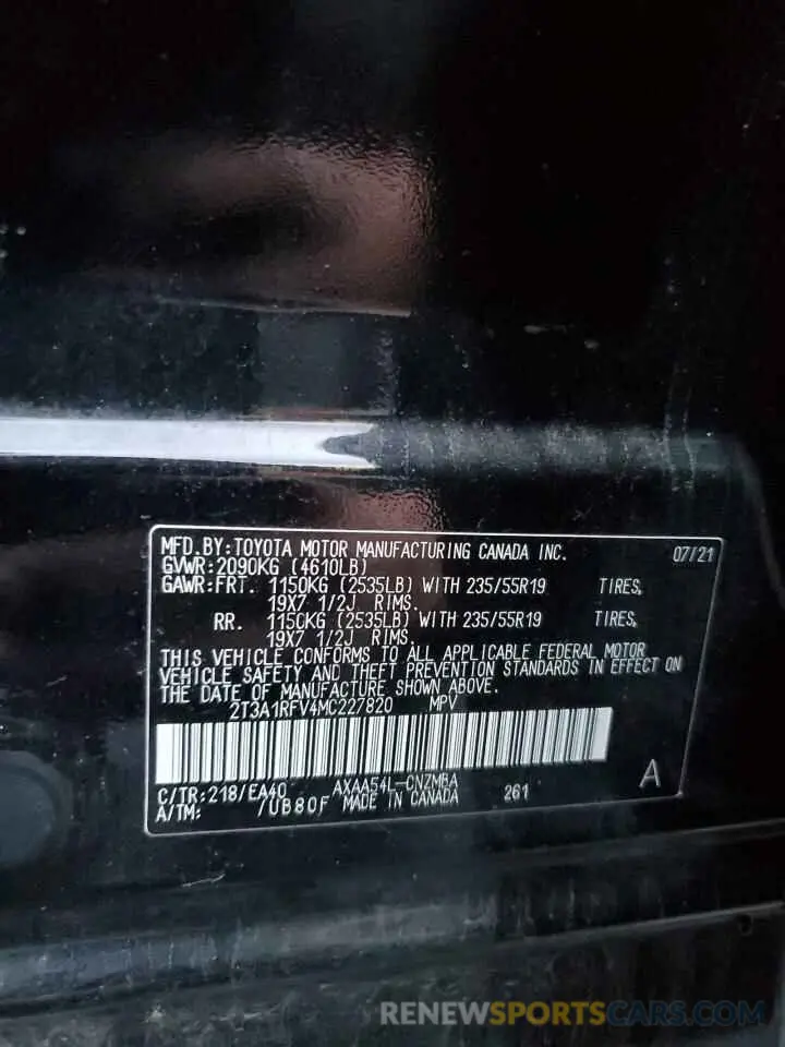 14 fotografías del automóvil dañado 2T3A1RFV4MC227820 TOYOTA RAV4 2021