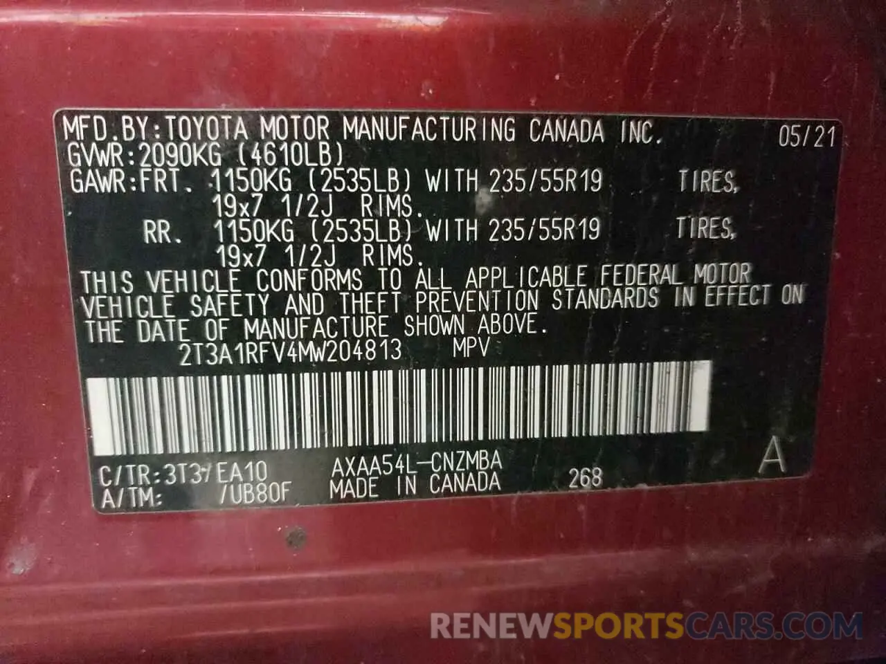 14 fotografías del automóvil dañado 2T3A1RFV4MW204813 TOYOTA RAV4 2021