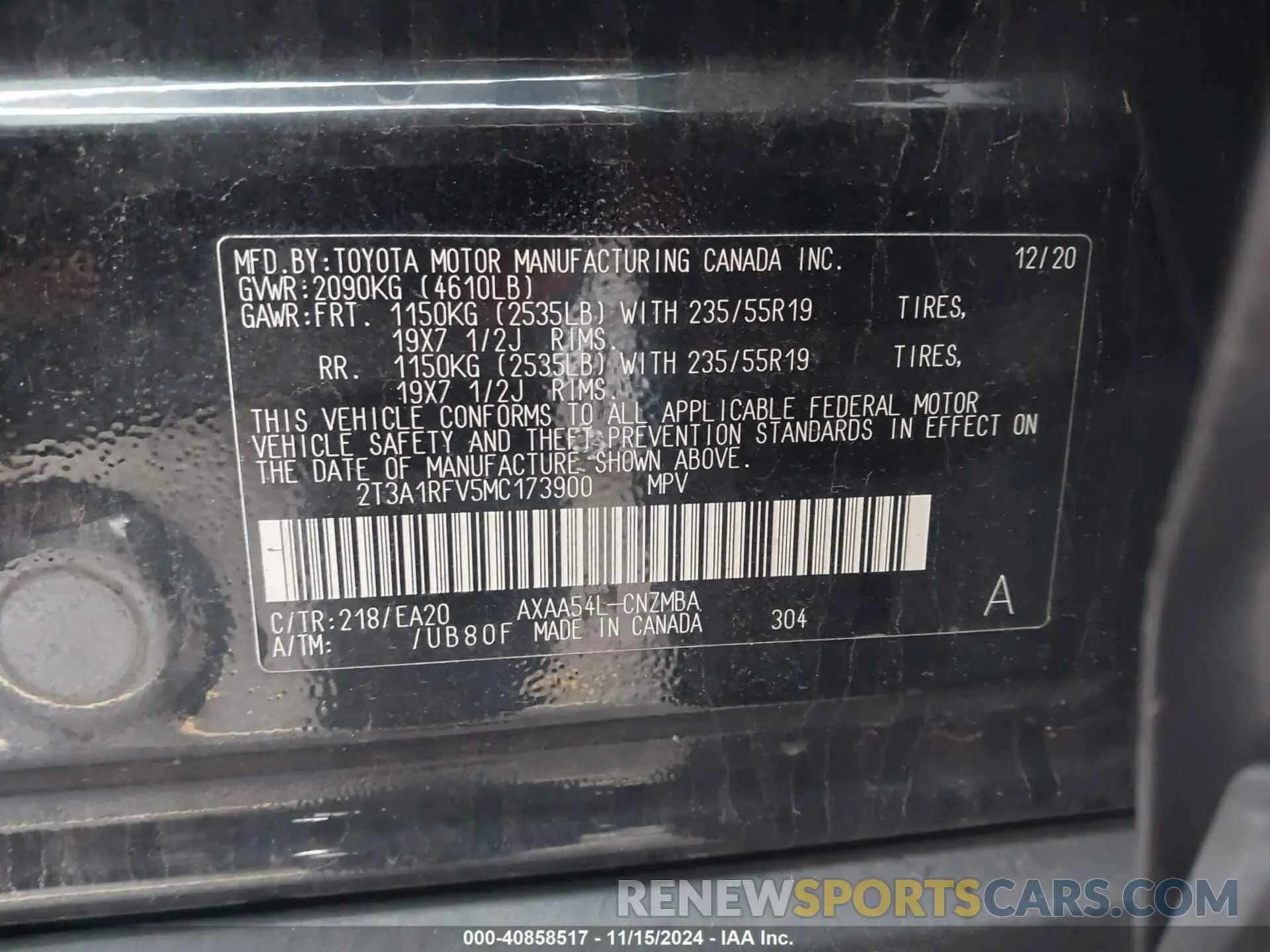 9 fotografías del automóvil dañado 2T3A1RFV5MC173900 TOYOTA RAV4 2021