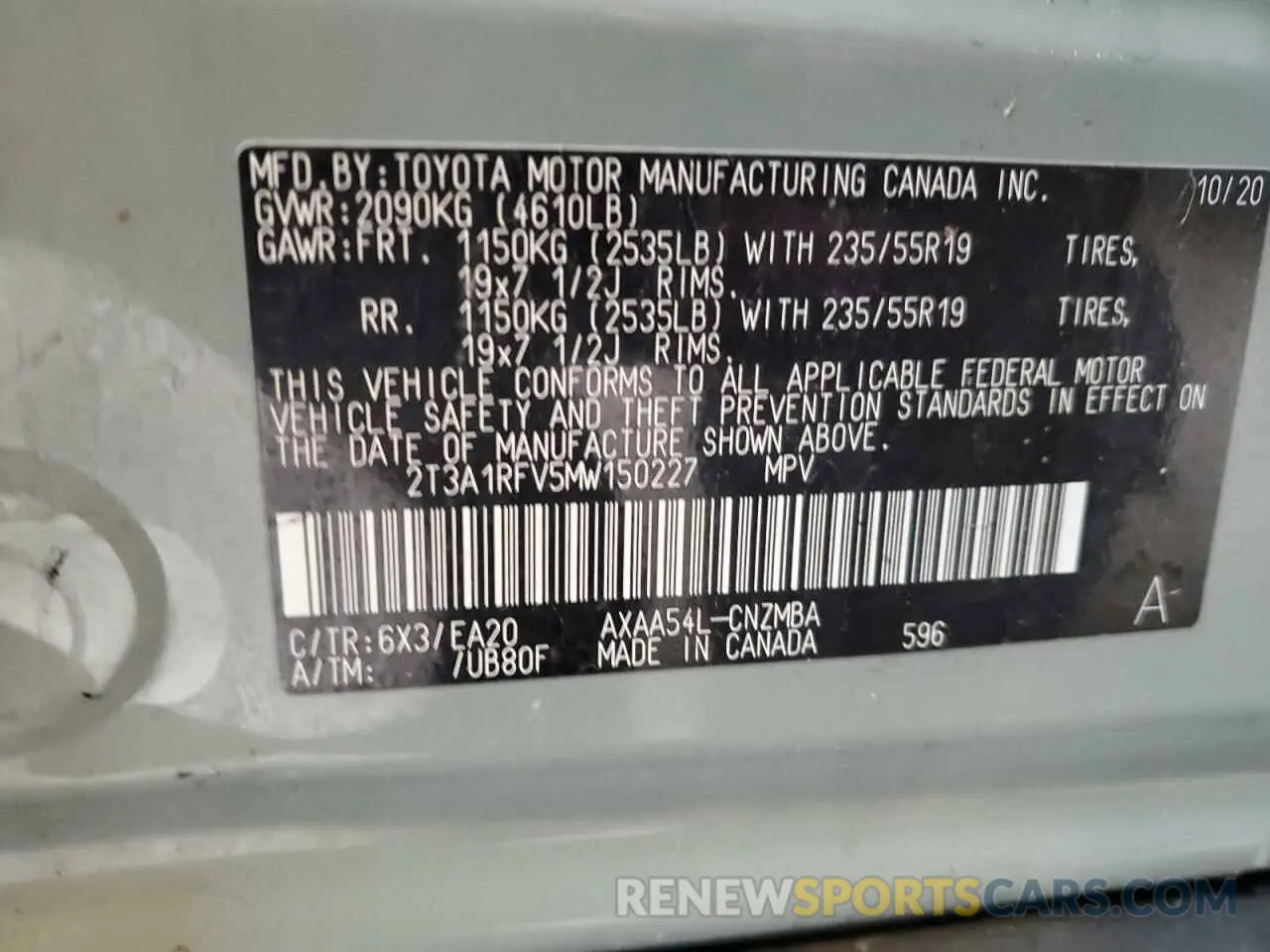 12 fotografías del automóvil dañado 2T3A1RFV5MW150227 TOYOTA RAV4 2021