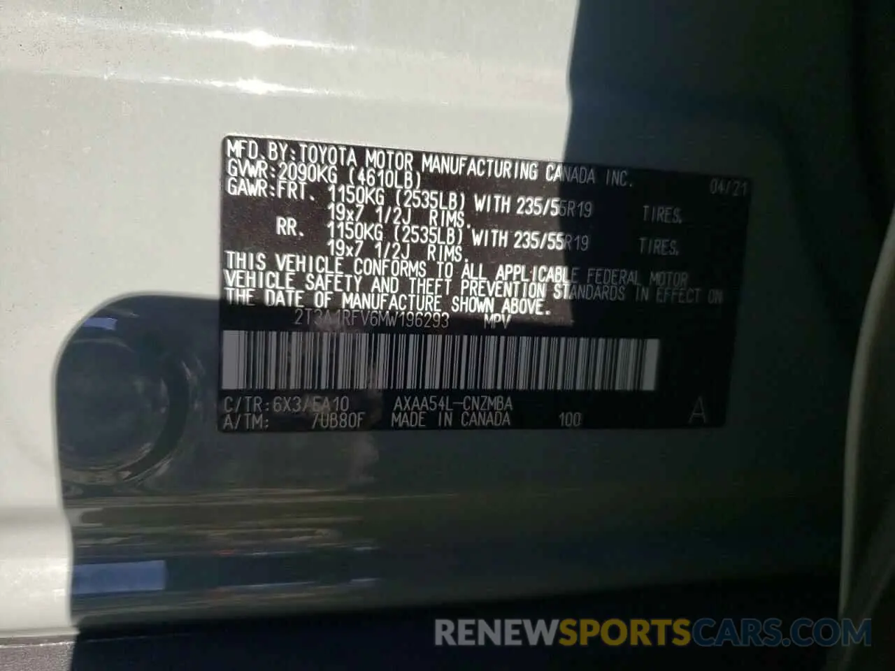 13 fotografías del automóvil dañado 2T3A1RFV6MW196293 TOYOTA RAV4 2021