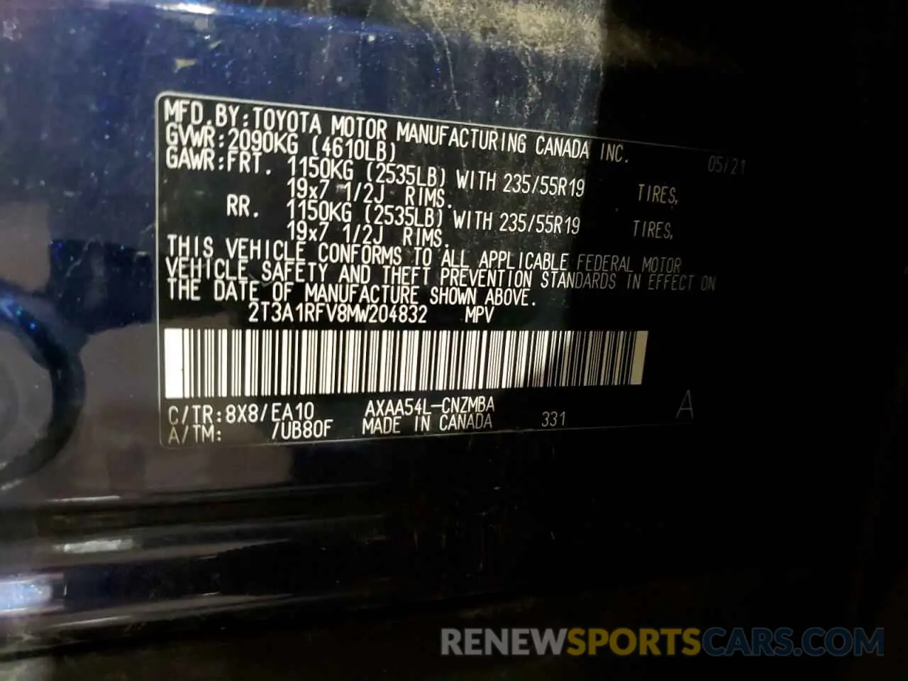 14 fotografías del automóvil dañado 2T3A1RFV8MW204832 TOYOTA RAV4 2021