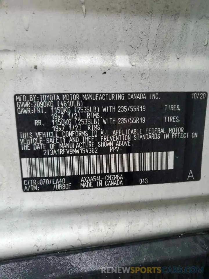 14 fotografías del automóvil dañado 2T3A1RFV9MW154362 TOYOTA RAV4 2021