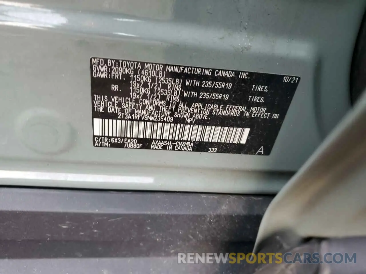 13 fotografías del automóvil dañado 2T3A1RFV9MW235409 TOYOTA RAV4 2021