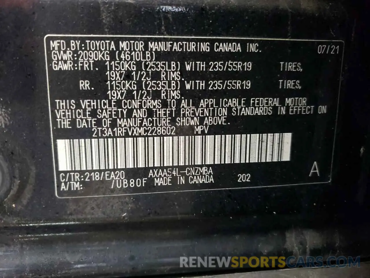 13 fotografías del automóvil dañado 2T3A1RFVXMC228602 TOYOTA RAV4 2021
