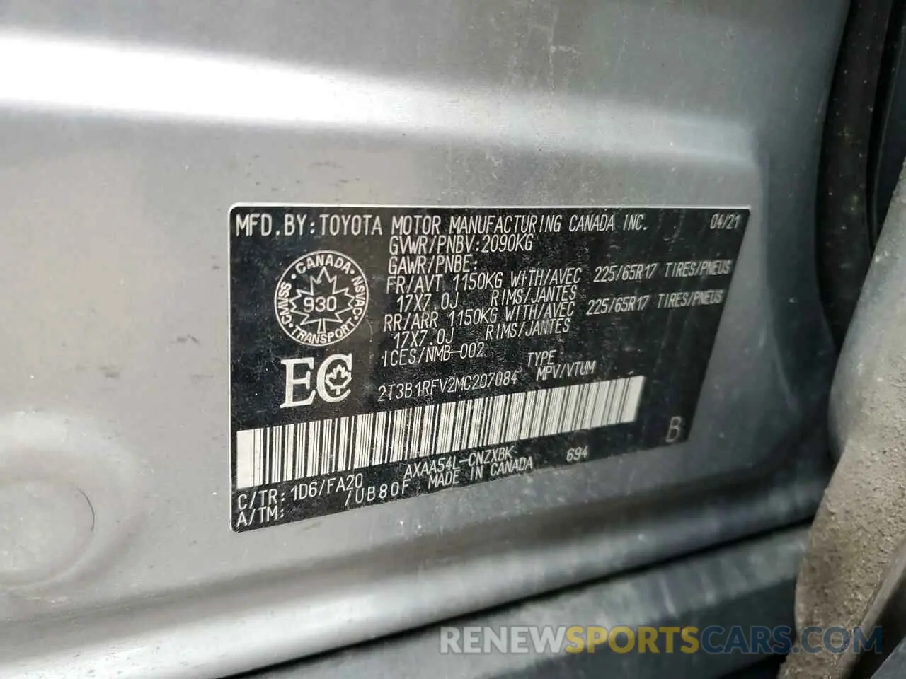 14 fotografías del automóvil dañado 2T3B1RFV2MC207084 TOYOTA RAV4 2021