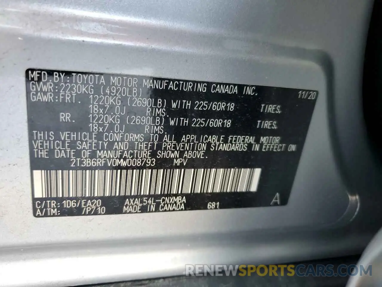 14 fotografías del automóvil dañado 2T3B6RFV0MW008793 TOYOTA RAV4 2021
