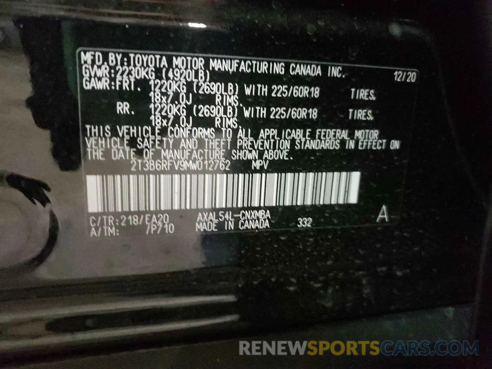 10 fotografías del automóvil dañado 2T3B6RFV9MW012762 TOYOTA RAV4 2021