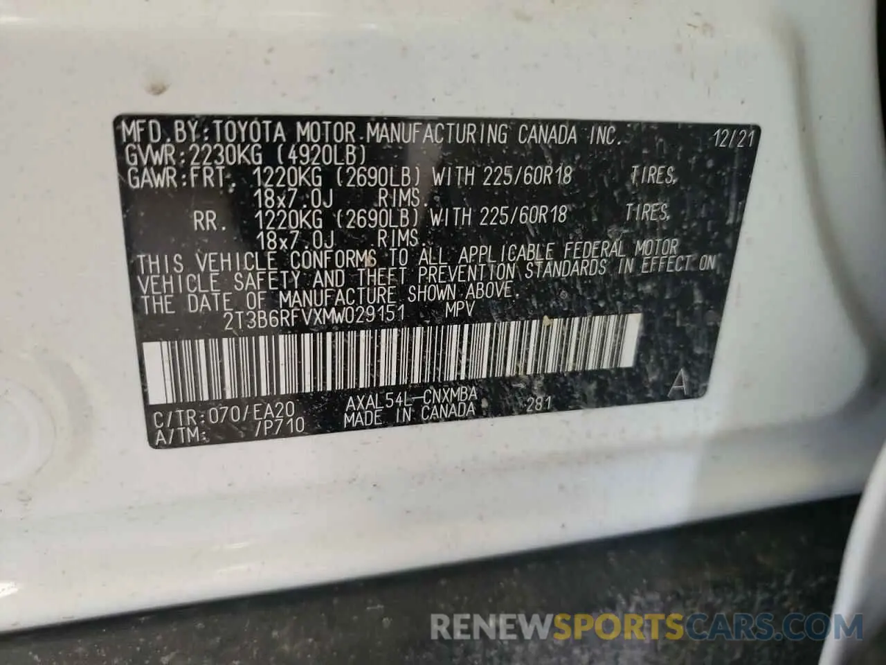10 fotografías del automóvil dañado 2T3B6RFVXMW029151 TOYOTA RAV4 2021