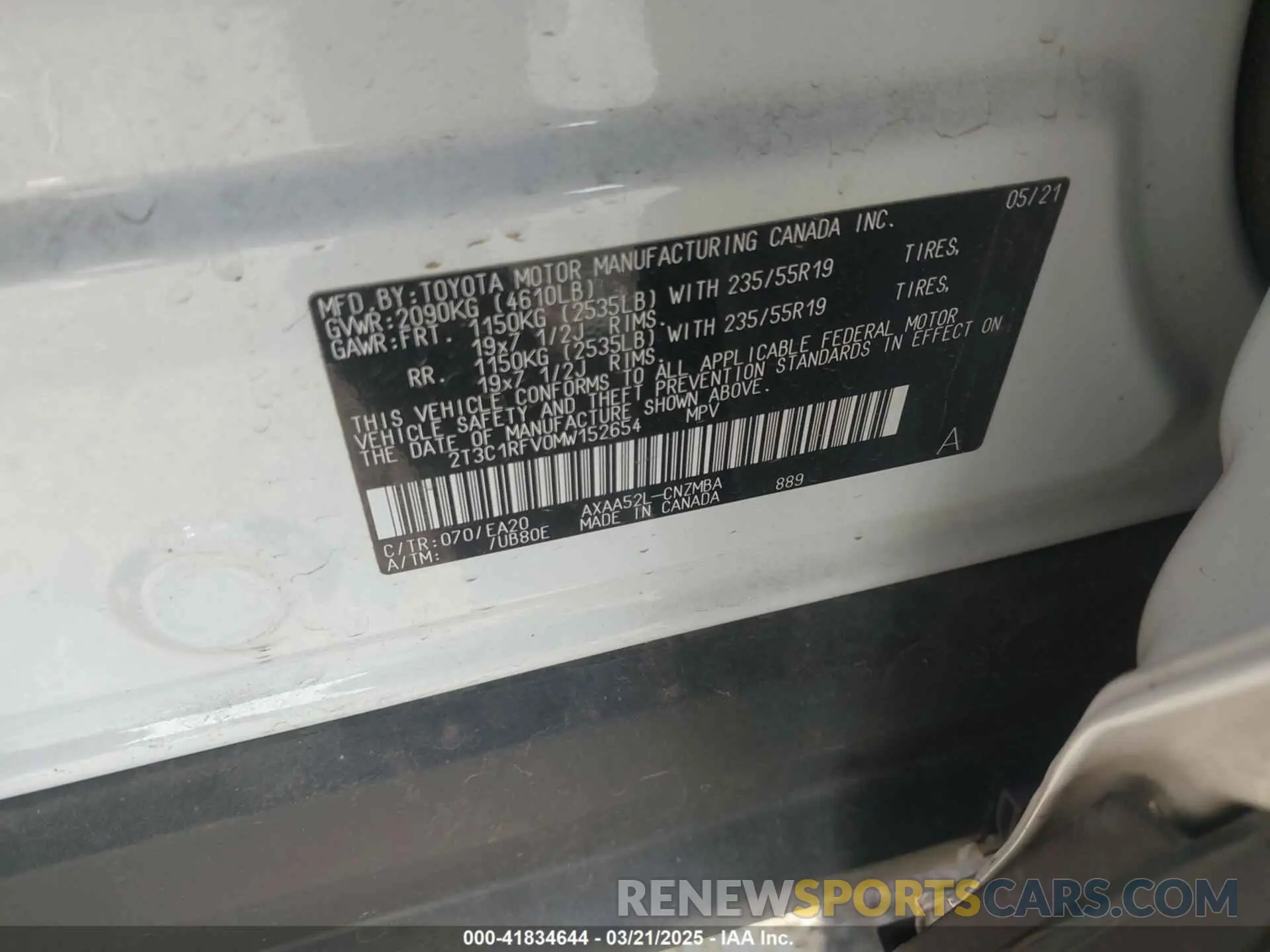 9 fotografías del automóvil dañado 2T3C1RFV0MW152654 TOYOTA RAV4 2021