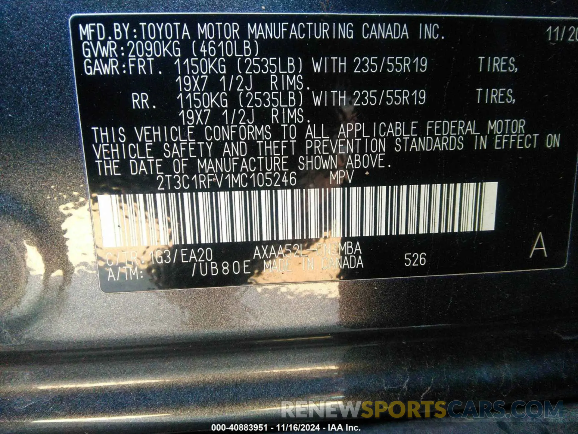 9 fotografías del automóvil dañado 2T3C1RFV1MC105246 TOYOTA RAV4 2021