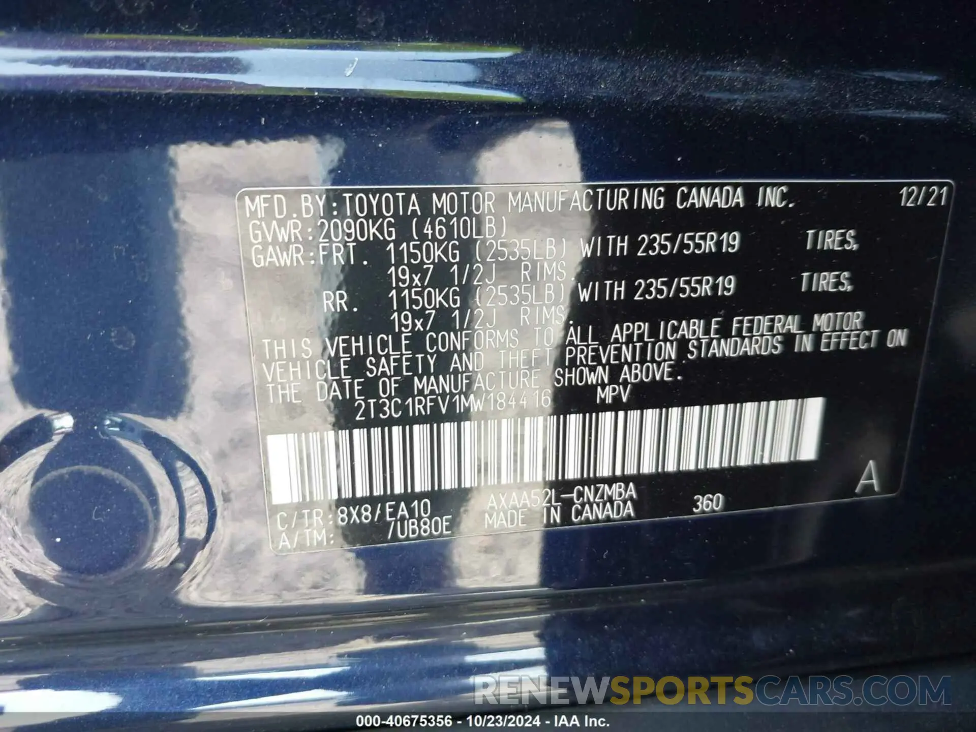 9 fotografías del automóvil dañado 2T3C1RFV1MW184416 TOYOTA RAV4 2021
