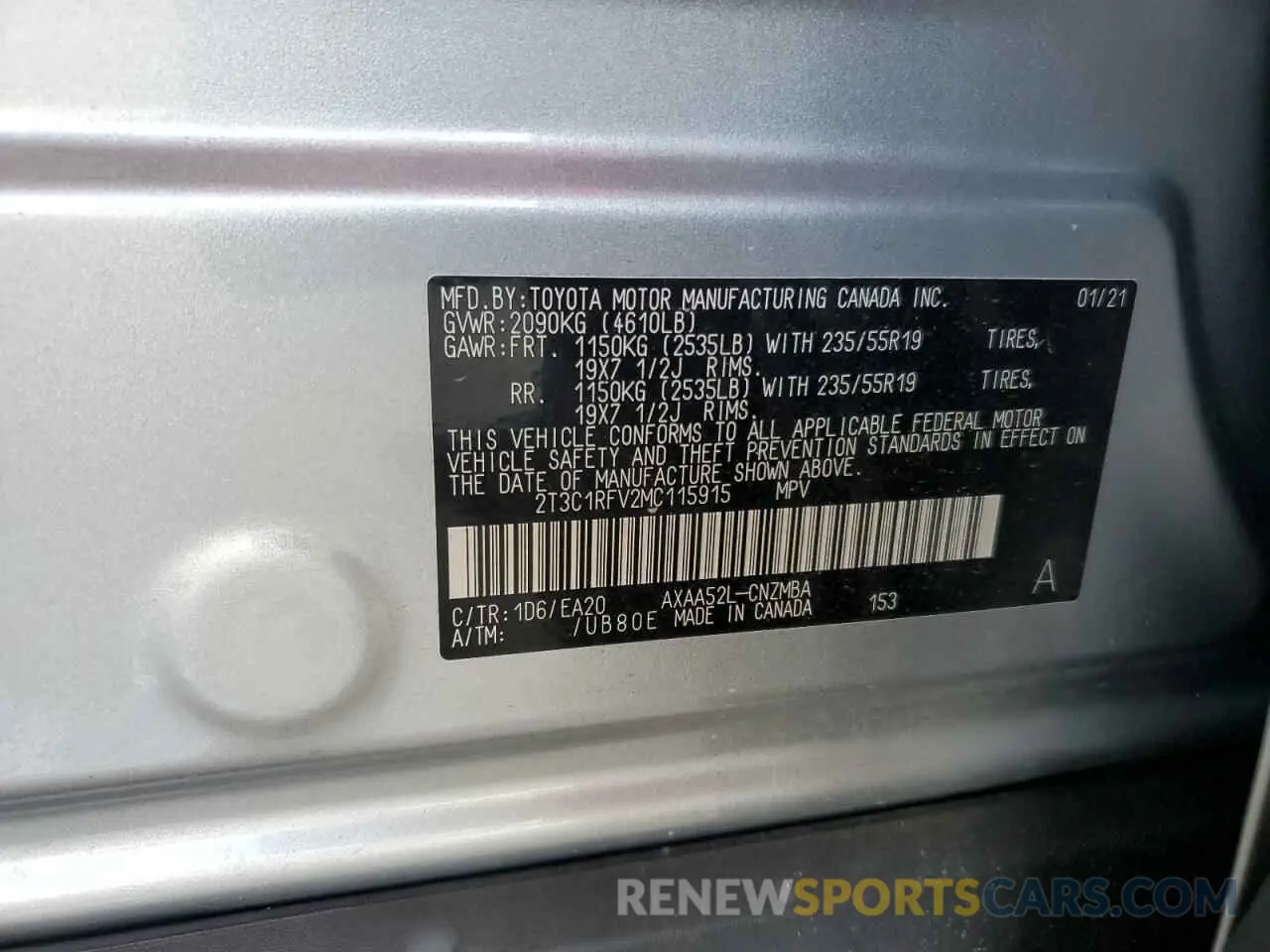 13 fotografías del automóvil dañado 2T3C1RFV2MC115915 TOYOTA RAV4 2021