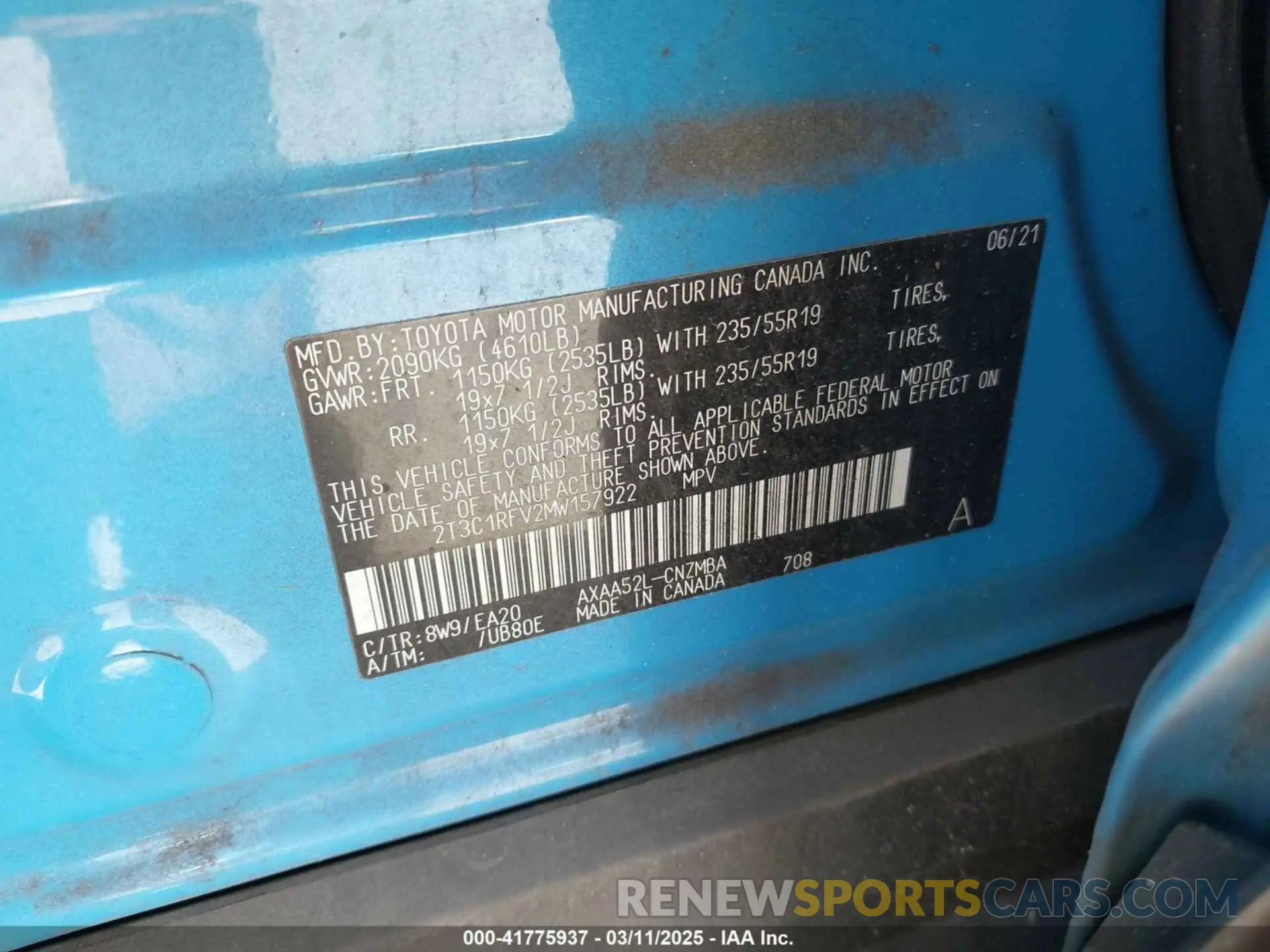 9 fotografías del automóvil dañado 2T3C1RFV2MW157922 TOYOTA RAV4 2021