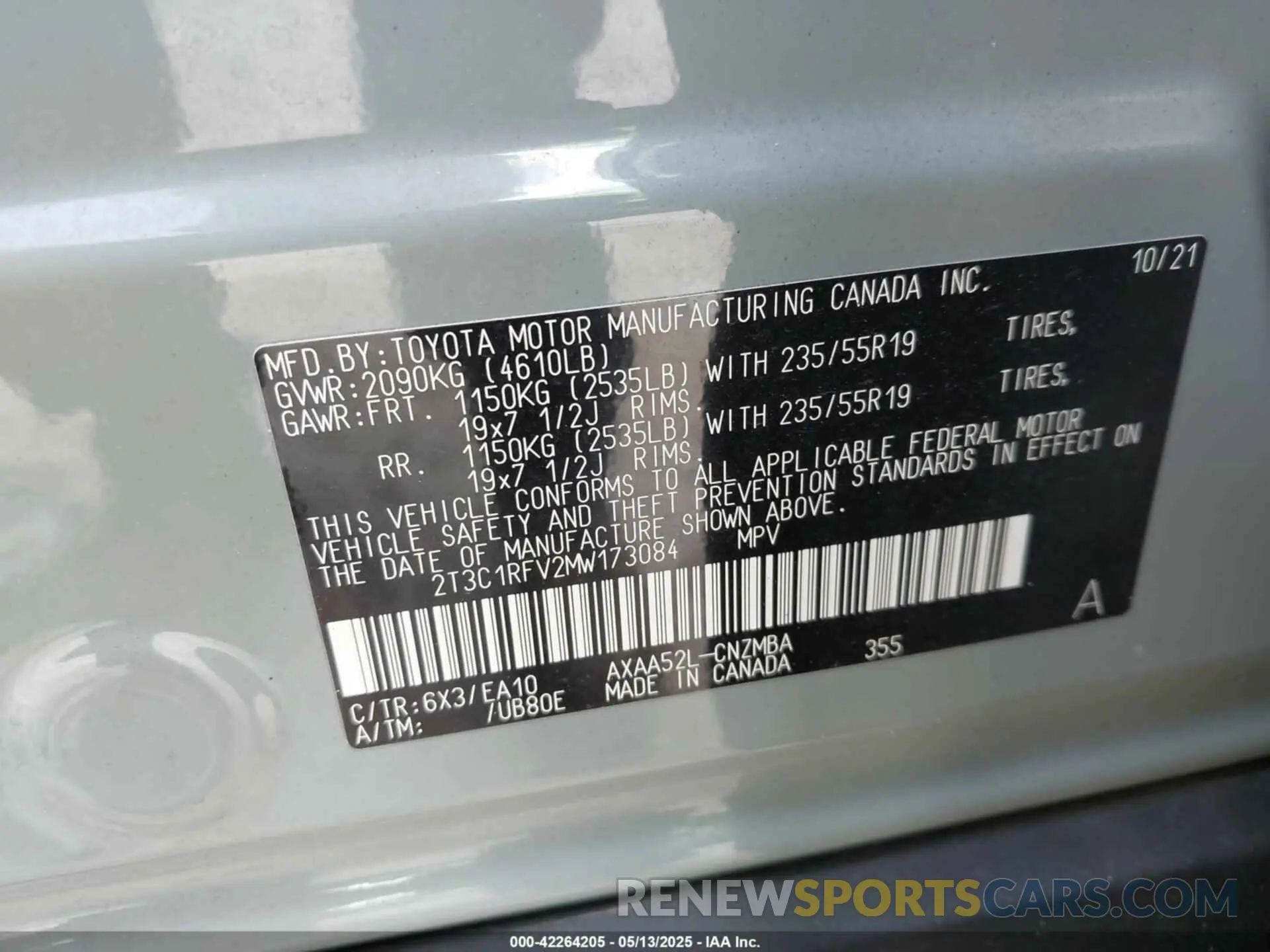 9 fotografías del automóvil dañado 2T3C1RFV2MW173084 TOYOTA RAV4 2021