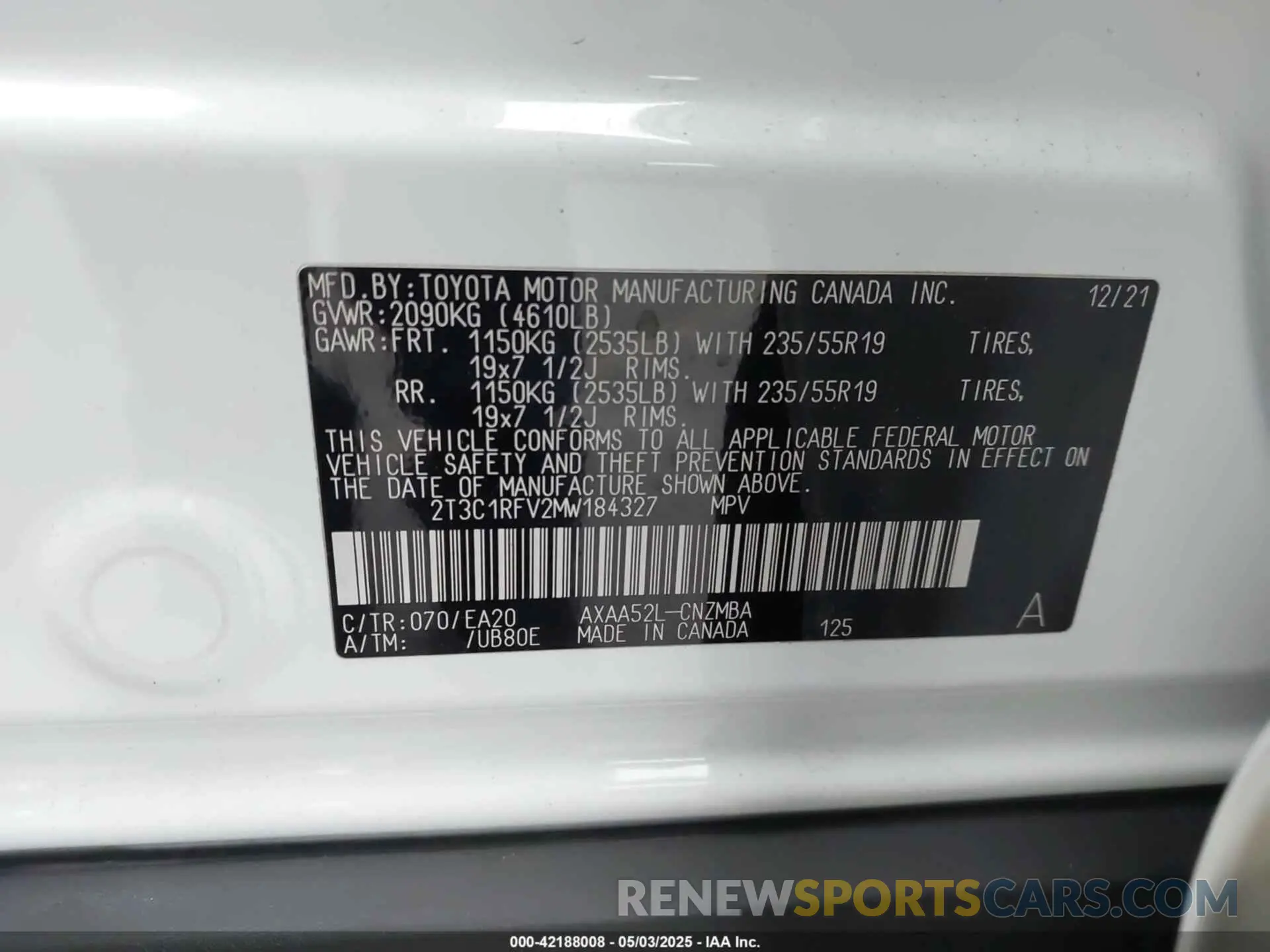 9 fotografías del automóvil dañado 2T3C1RFV2MW184327 TOYOTA RAV4 2021