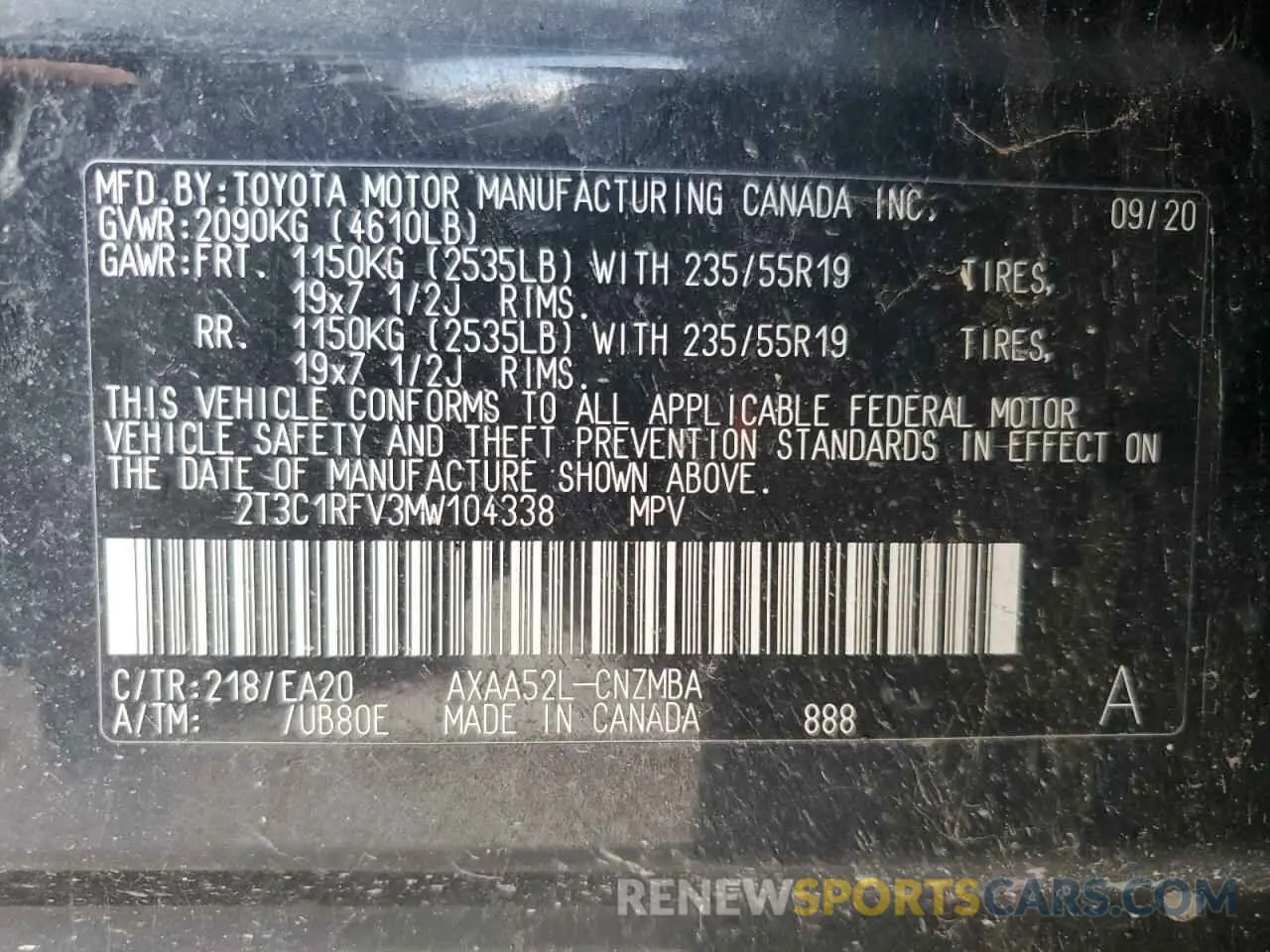 13 fotografías del automóvil dañado 2T3C1RFV3MW104338 TOYOTA RAV4 2021
