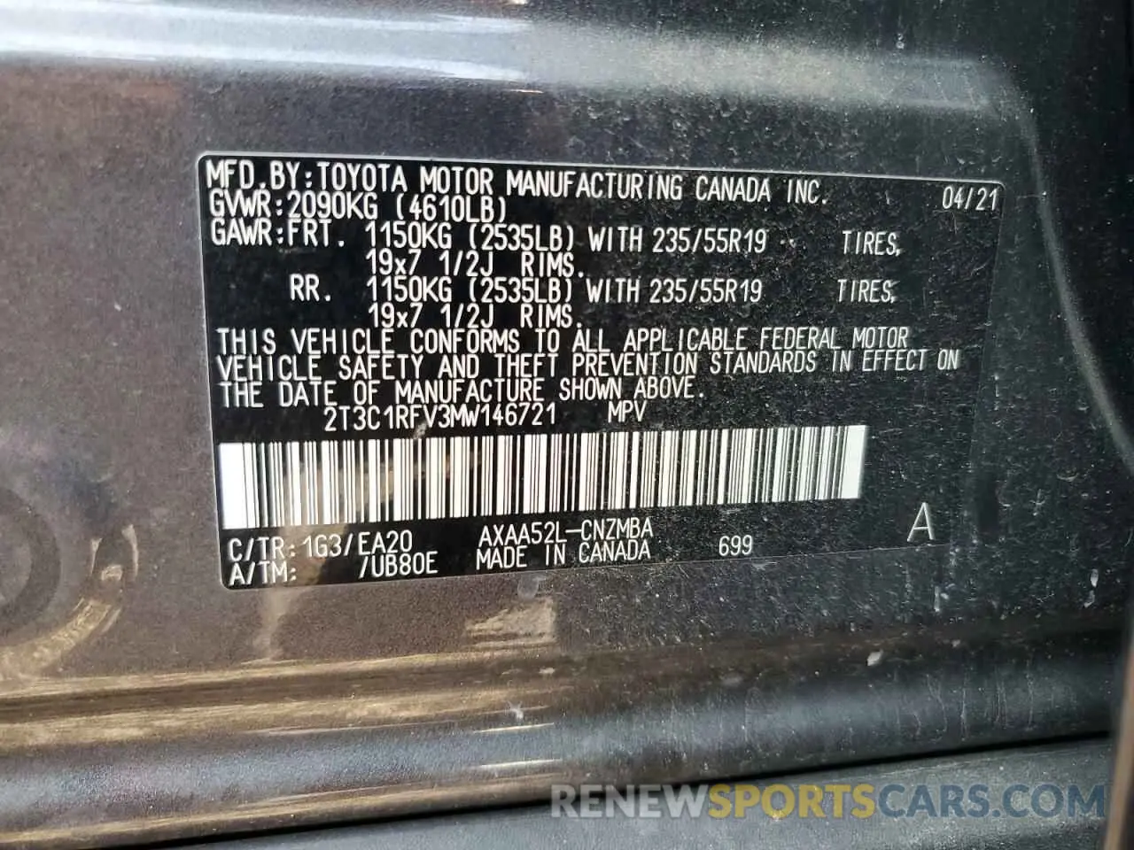 14 fotografías del automóvil dañado 2T3C1RFV3MW146721 TOYOTA RAV4 2021