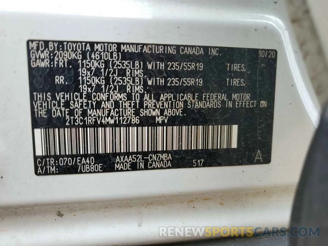 14 fotografías del automóvil dañado 2T3C1RFV4MW112786 TOYOTA RAV4 2021