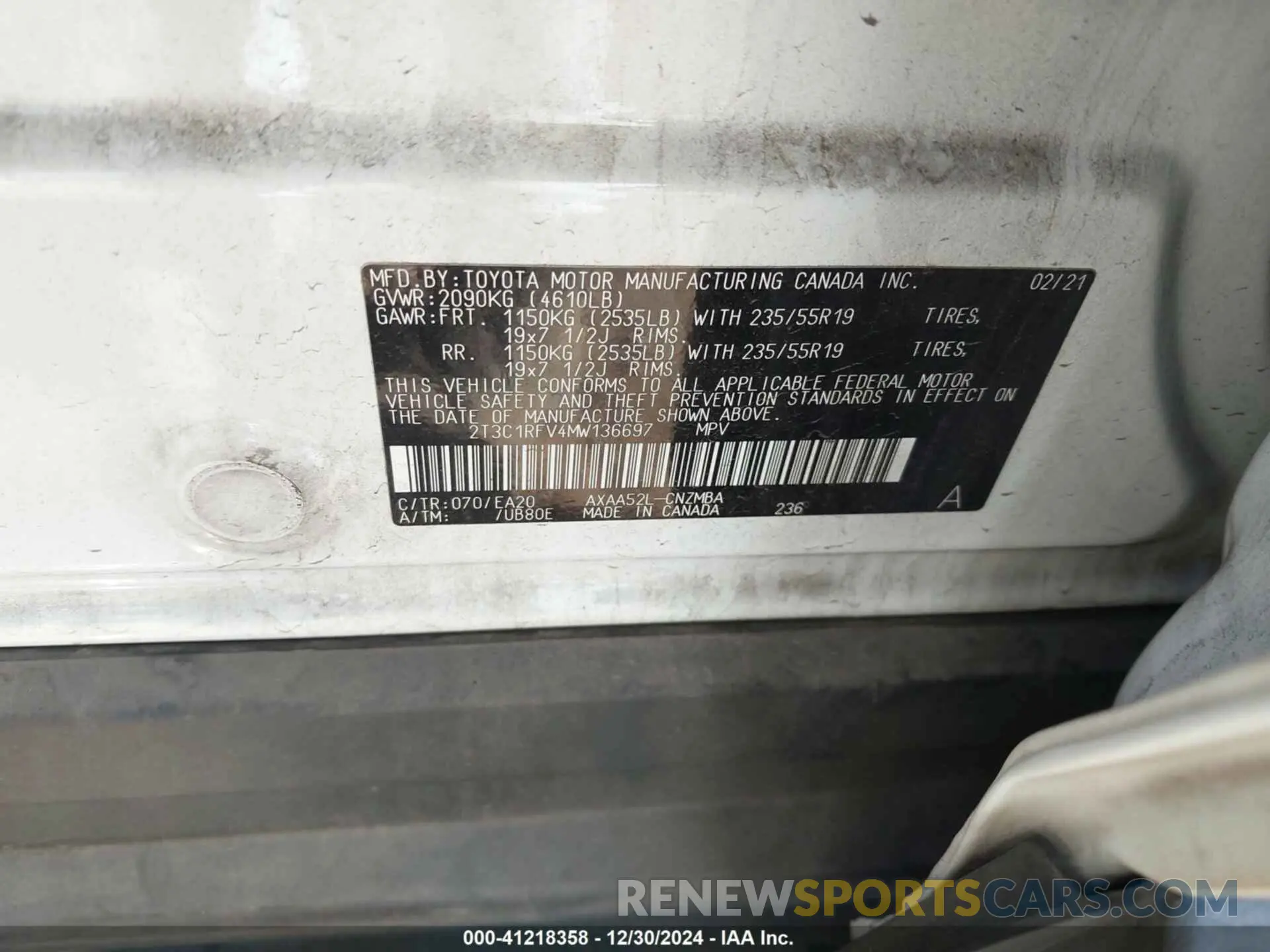 9 fotografías del automóvil dañado 2T3C1RFV4MW136697 TOYOTA RAV4 2021