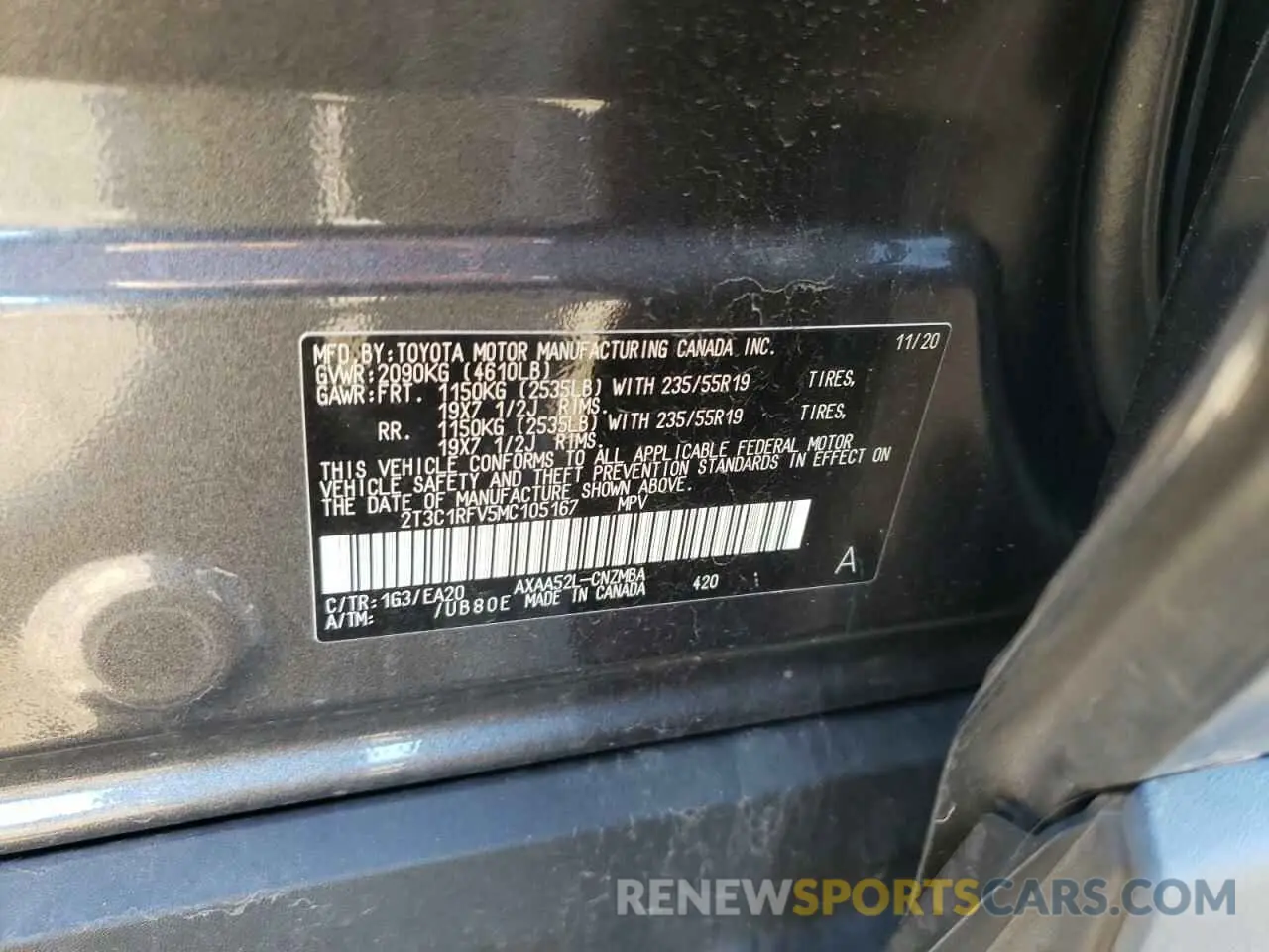 13 fotografías del automóvil dañado 2T3C1RFV5MC105167 TOYOTA RAV4 2021