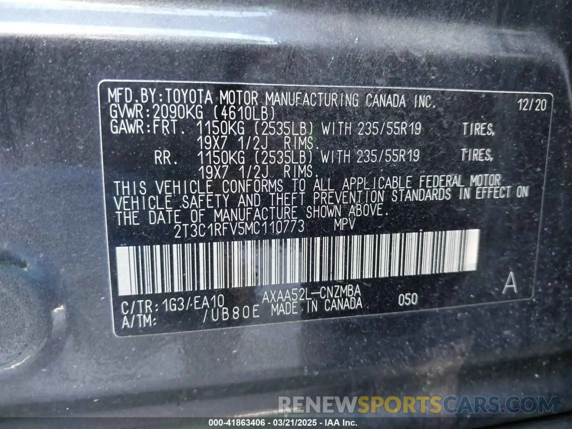 9 fotografías del automóvil dañado 2T3C1RFV5MC110773 TOYOTA RAV4 2021