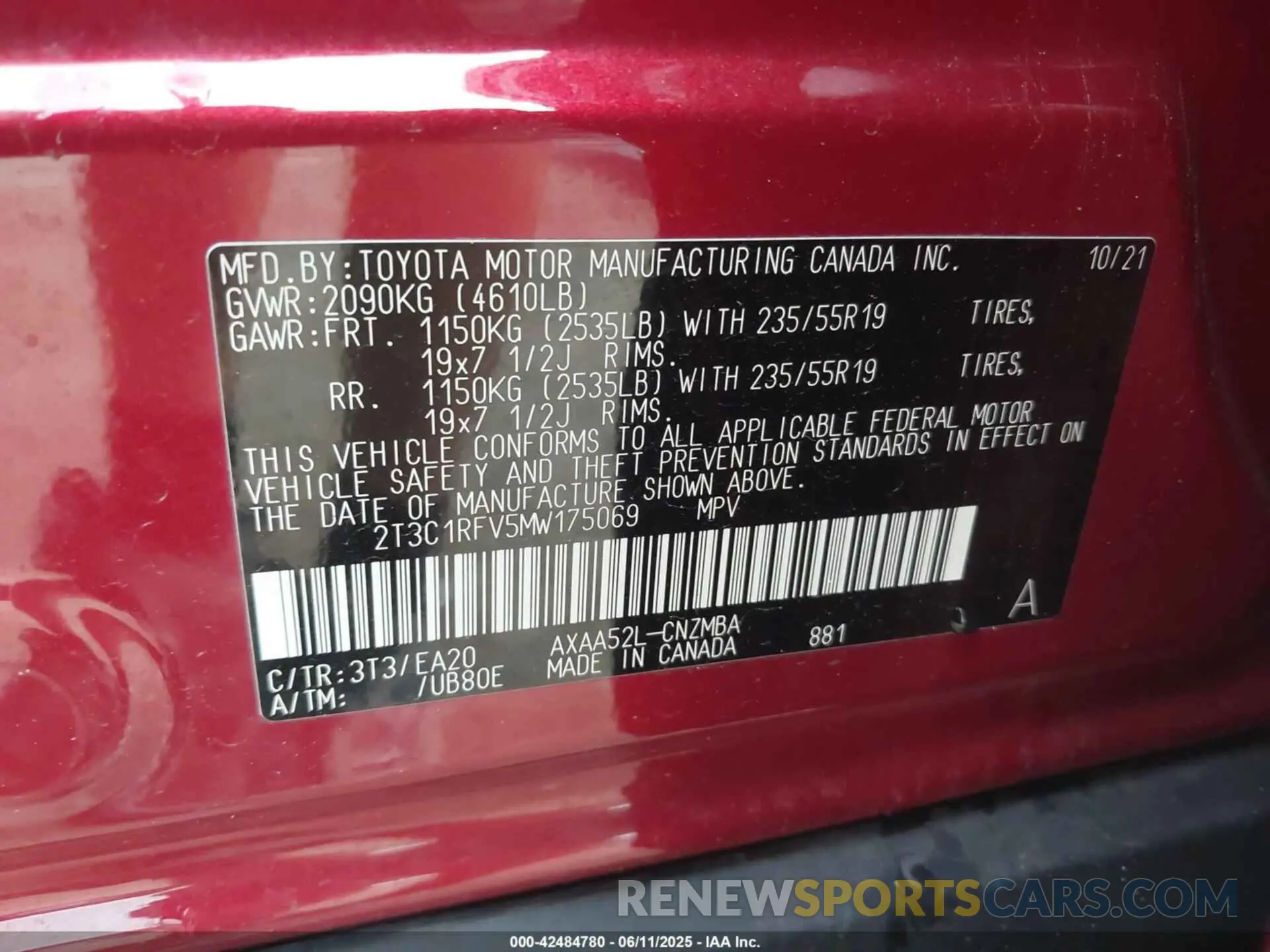 9 fotografías del automóvil dañado 2T3C1RFV5MW175069 TOYOTA RAV4 2021