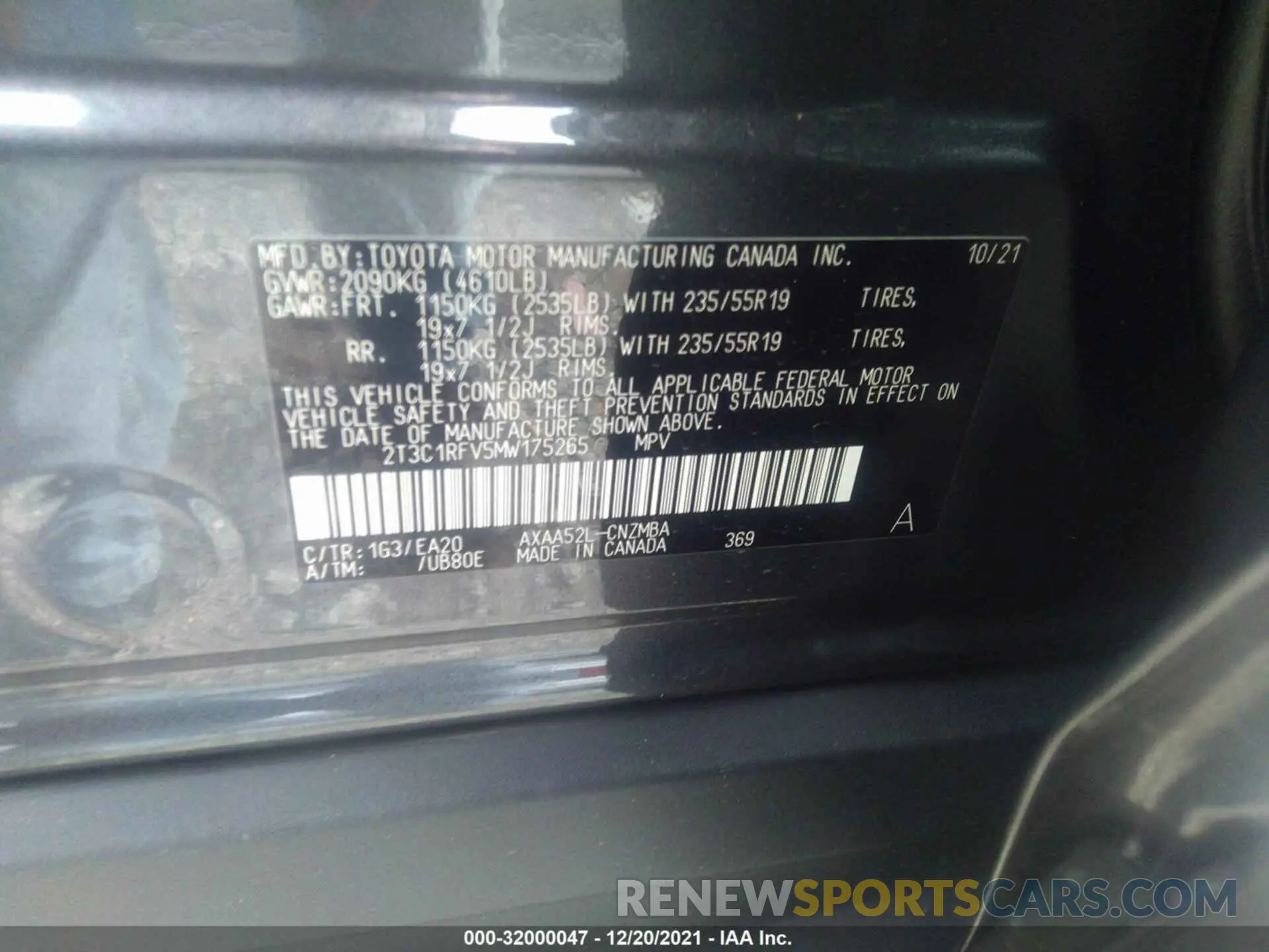 9 fotografías del automóvil dañado 2T3C1RFV5MW175265 TOYOTA RAV4 2021