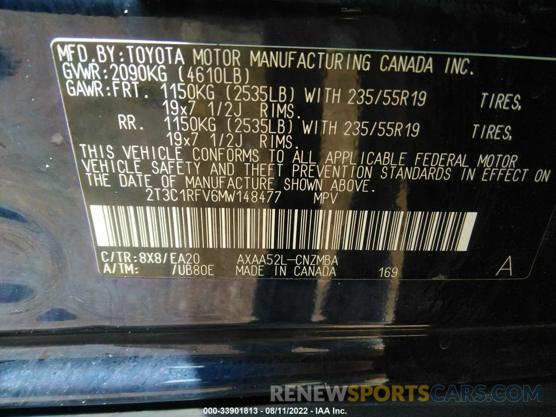 9 fotografías del automóvil dañado 2T3C1RFV6MW148477 TOYOTA RAV4 2021