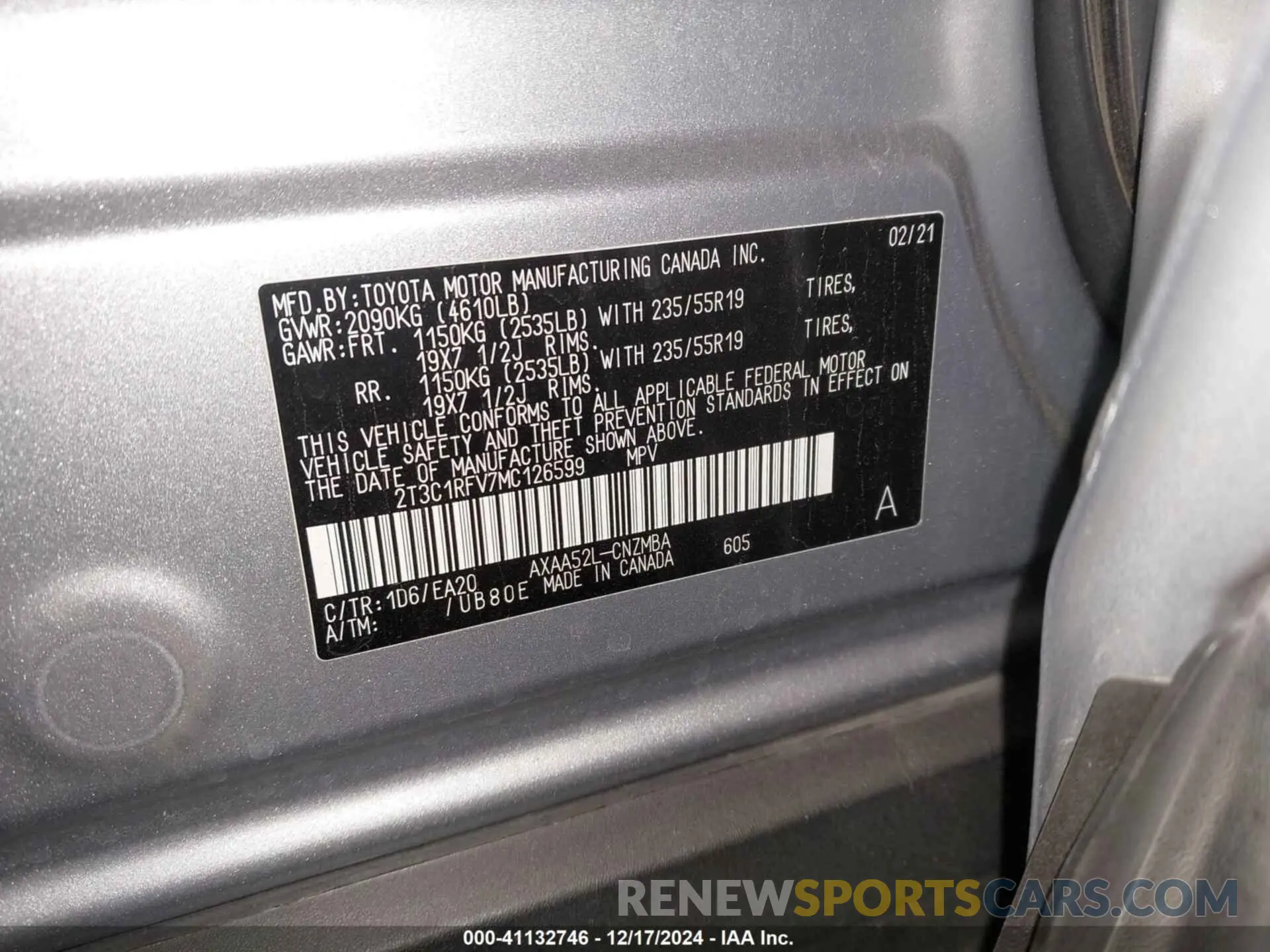 9 fotografías del automóvil dañado 2T3C1RFV7MC126599 TOYOTA RAV4 2021