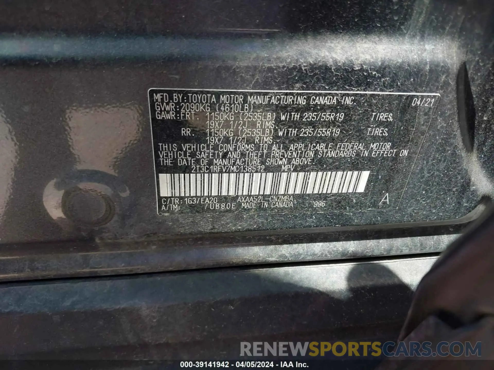 9 fotografías del automóvil dañado 2T3C1RFV7MC138512 TOYOTA RAV4 2021