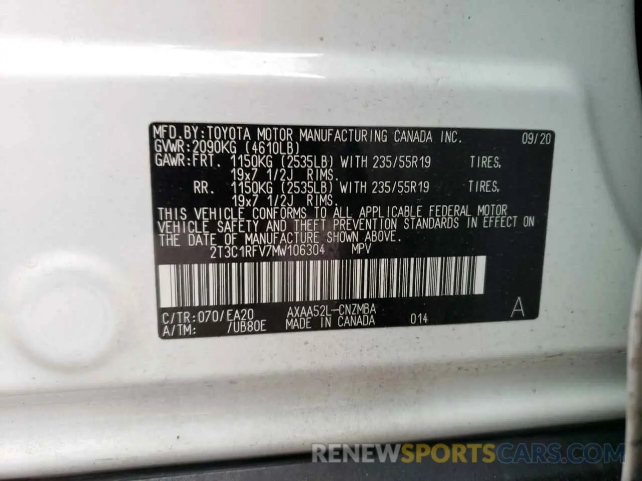 13 fotografías del automóvil dañado 2T3C1RFV7MW106304 TOYOTA RAV4 2021