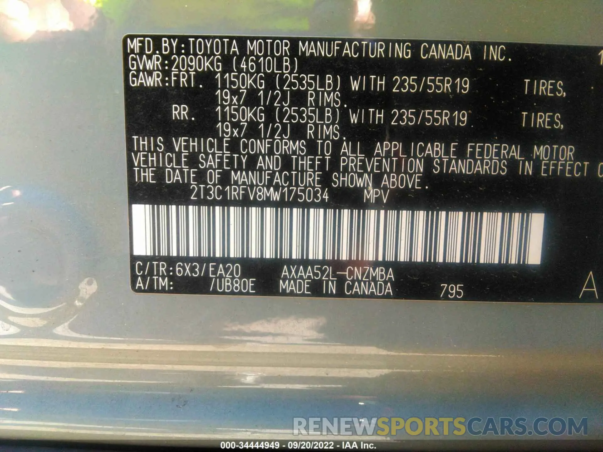 9 fotografías del automóvil dañado 2T3C1RFV8MW175034 TOYOTA RAV4 2021