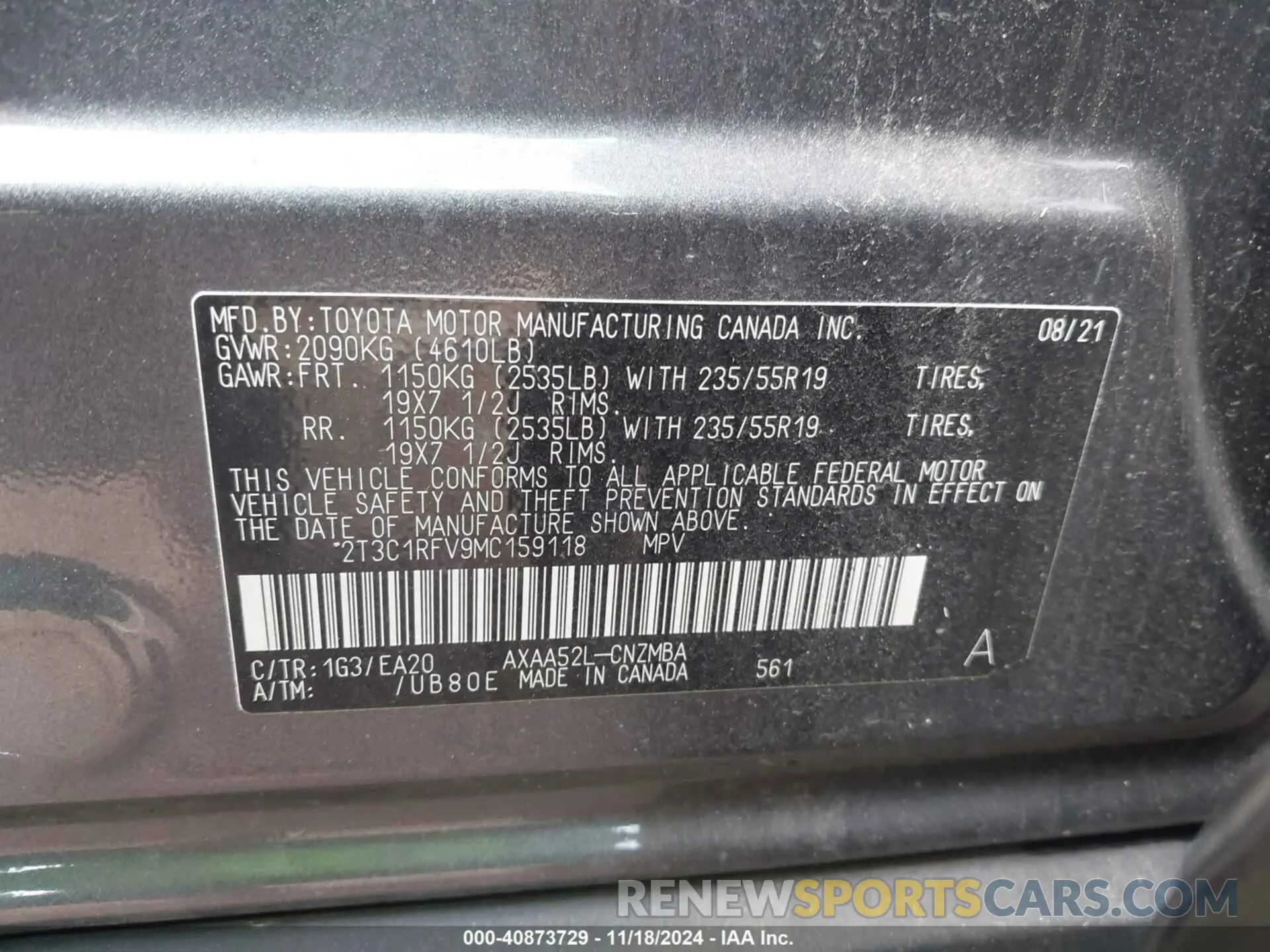 9 fotografías del automóvil dañado 2T3C1RFV9MC159118 TOYOTA RAV4 2021