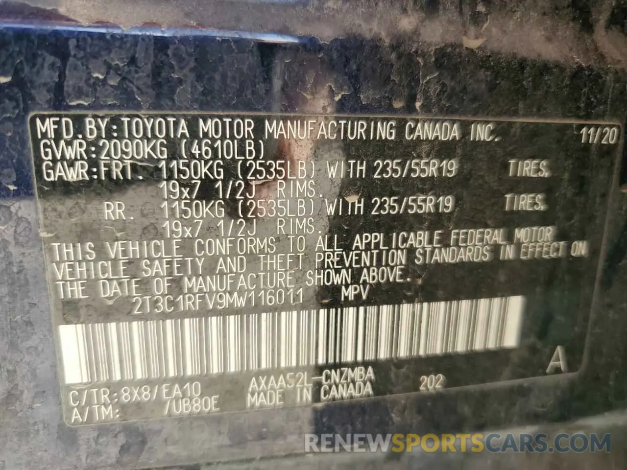 13 fotografías del automóvil dañado 2T3C1RFV9MW116011 TOYOTA RAV4 2021