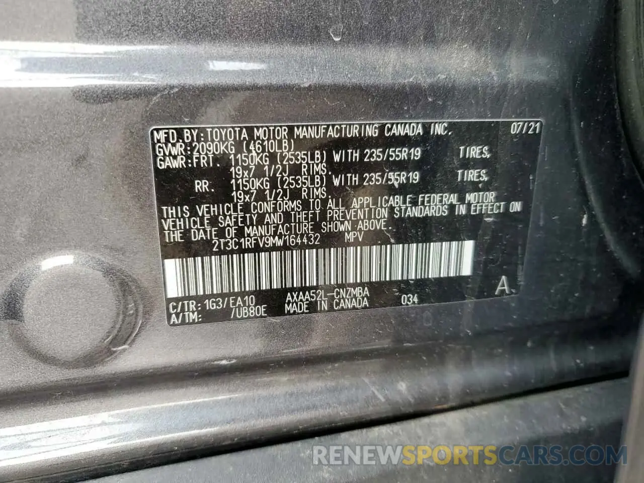 14 fotografías del automóvil dañado 2T3C1RFV9MW164432 TOYOTA RAV4 2021
