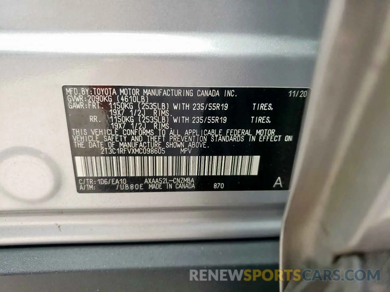 15 fotografías del automóvil dañado 2T3C1RFVXMC098605 TOYOTA RAV4 2021