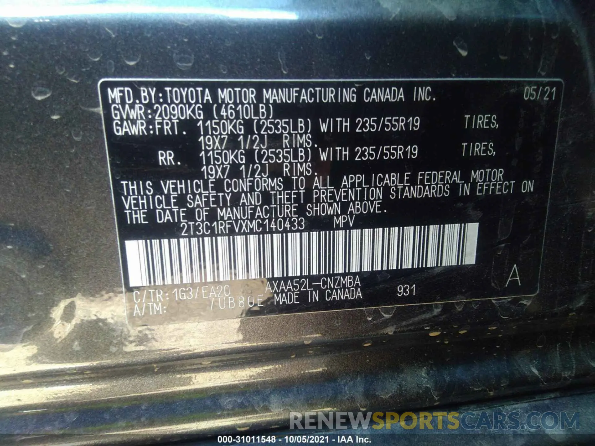 9 fotografías del automóvil dañado 2T3C1RFVXMC140433 TOYOTA RAV4 2021