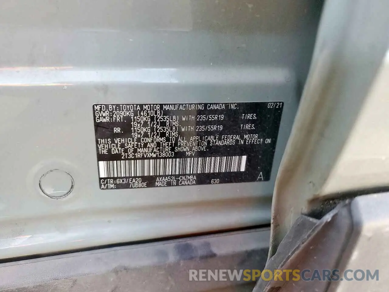15 fotografías del automóvil dañado 2T3C1RFVXMW138003 TOYOTA RAV4 2021