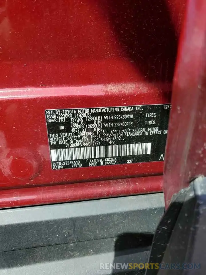 13 fotografías del automóvil dañado 2T3D6RFV7MW012784 TOYOTA RAV4 2021