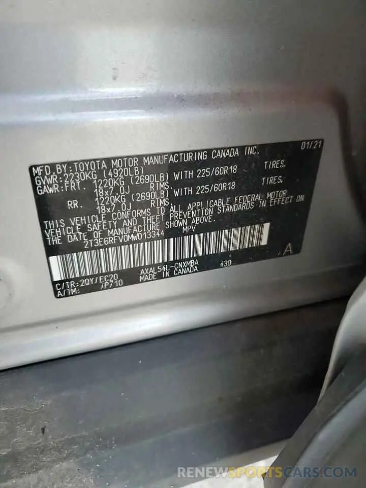 13 fotografías del automóvil dañado 2T3E6RFV0MW013344 TOYOTA RAV4 2021