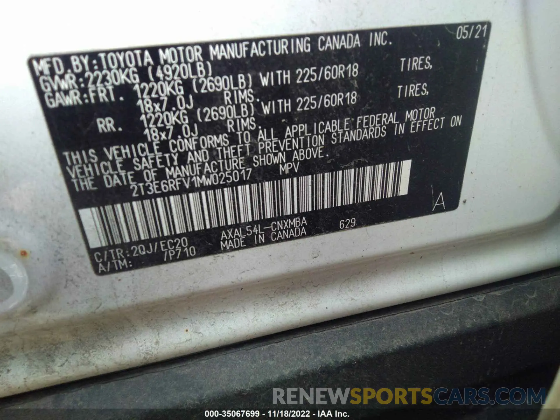 9 fotografías del automóvil dañado 2T3E6RFV1MW025017 TOYOTA RAV4 2021
