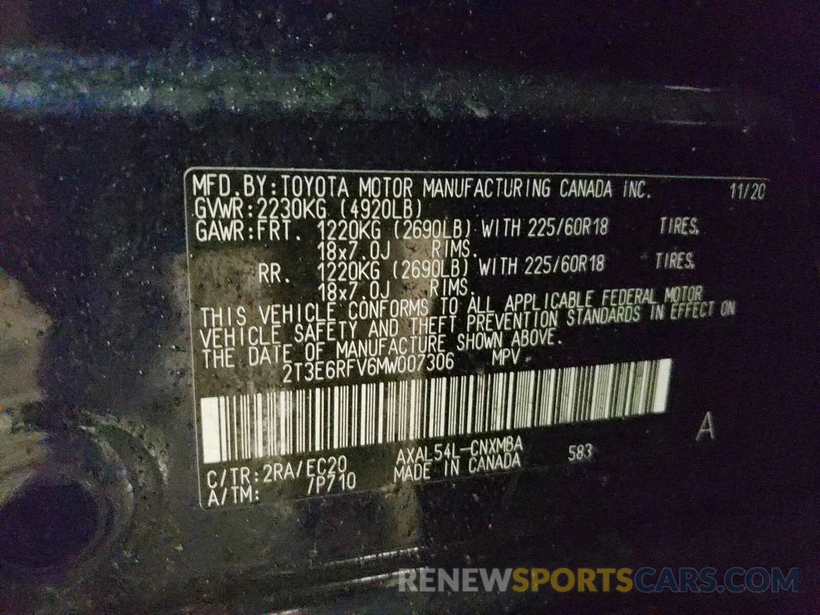 10 fotografías del automóvil dañado 2T3E6RFV6MW007306 TOYOTA RAV4 2021