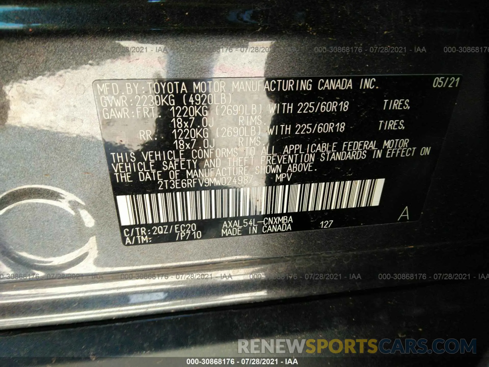 9 fotografías del automóvil dañado 2T3E6RFV9MW024987 TOYOTA RAV4 2021