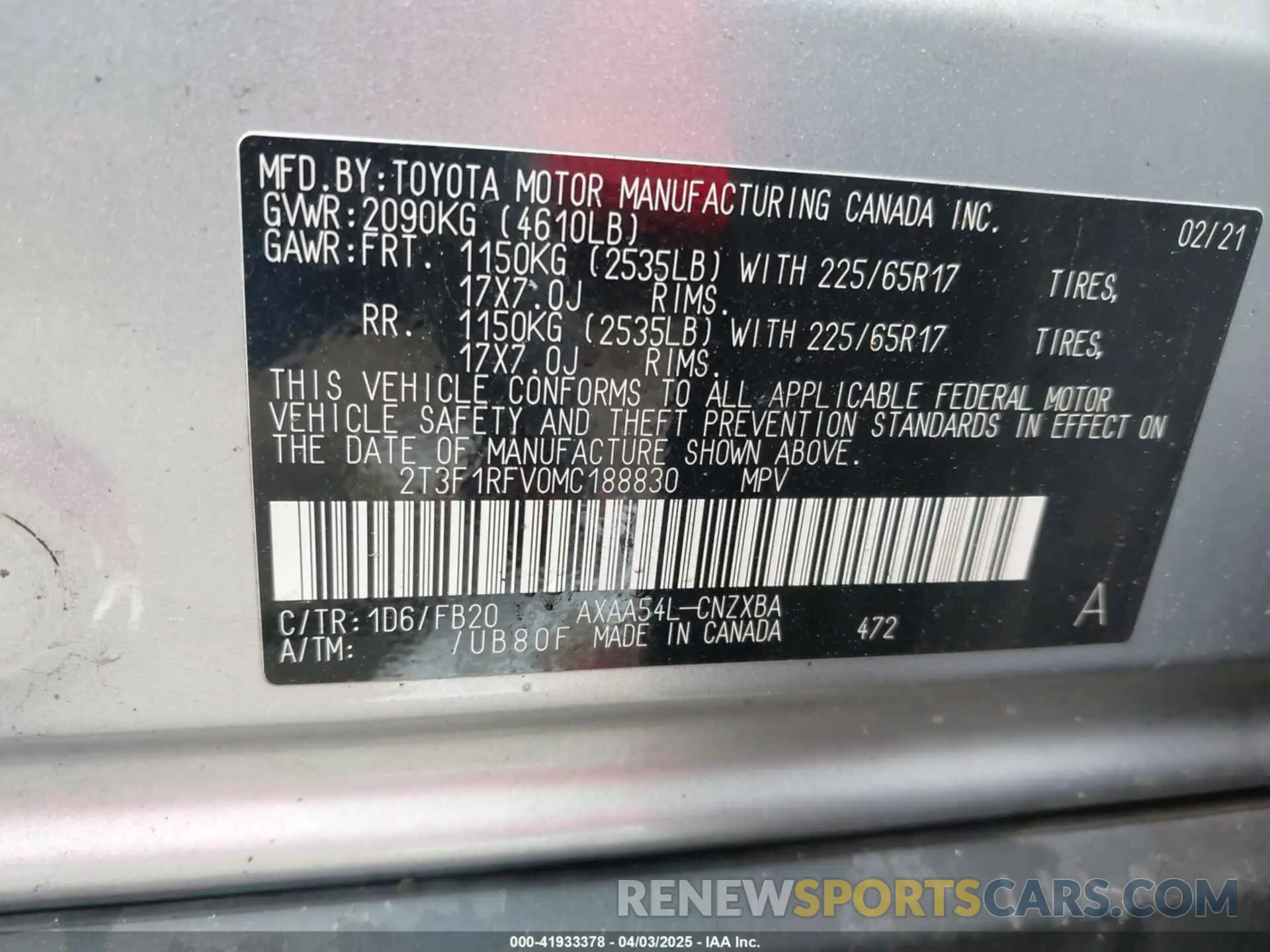 9 fotografías del automóvil dañado 2T3F1RFV0MC188830 TOYOTA RAV4 2021