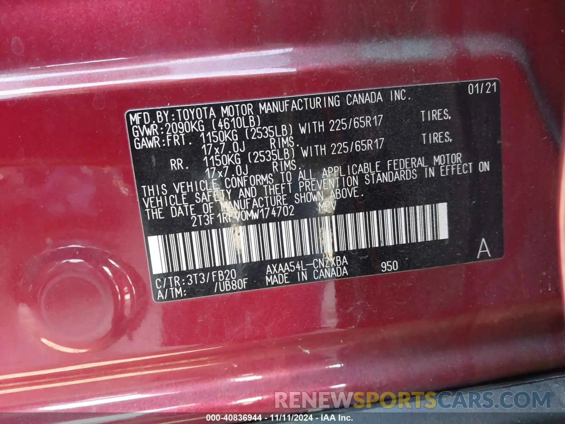 9 fotografías del automóvil dañado 2T3F1RFV0MW174702 TOYOTA RAV4 2021
