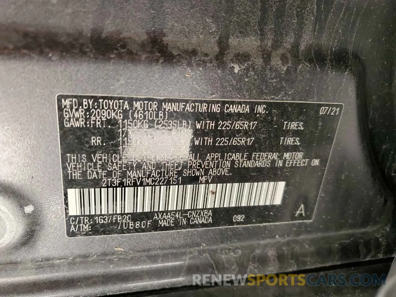 13 fotografías del automóvil dañado 2T3F1RFV1MC227151 TOYOTA RAV4 2021