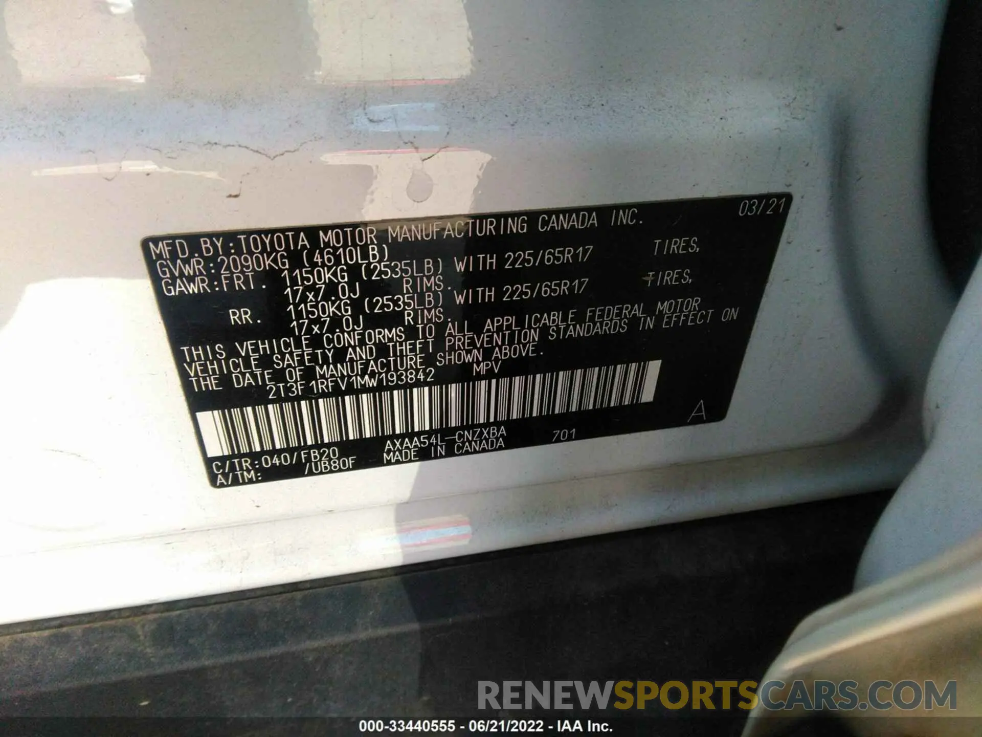 9 fotografías del automóvil dañado 2T3F1RFV1MW193842 TOYOTA RAV4 2021