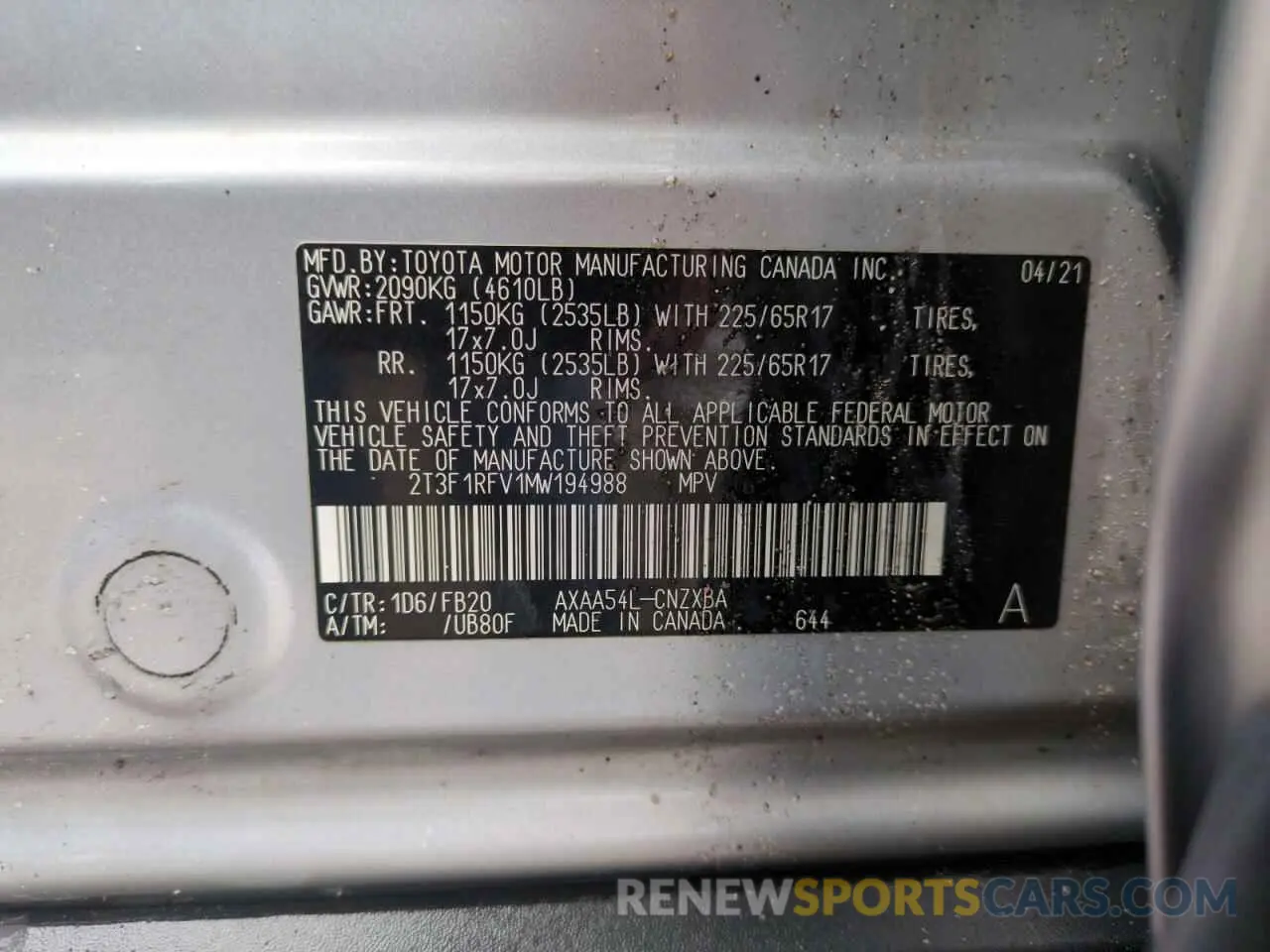 14 fotografías del automóvil dañado 2T3F1RFV1MW194988 TOYOTA RAV4 2021