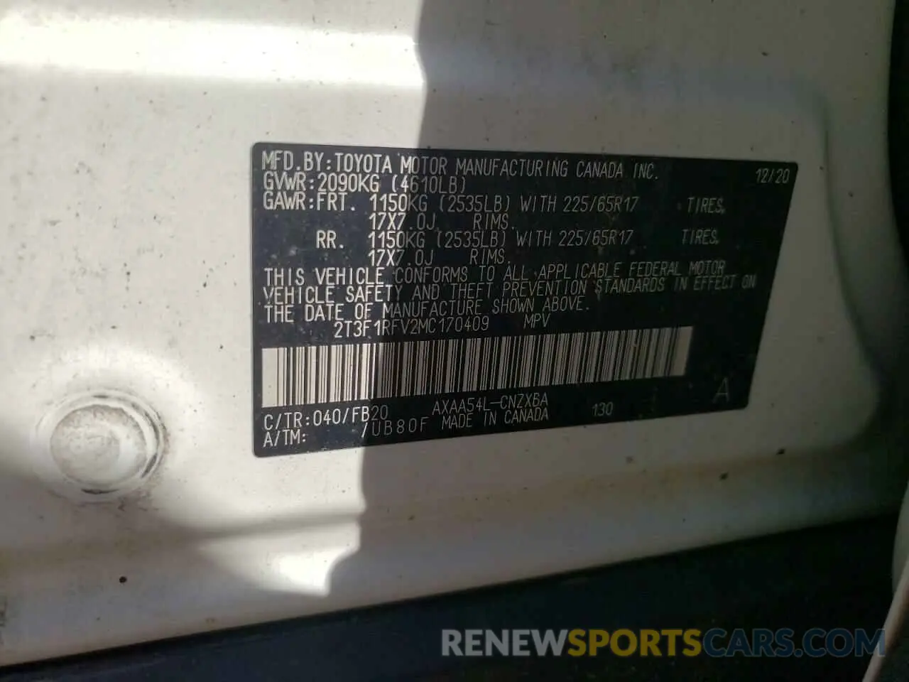 10 fotografías del automóvil dañado 2T3F1RFV2MC170409 TOYOTA RAV4 2021